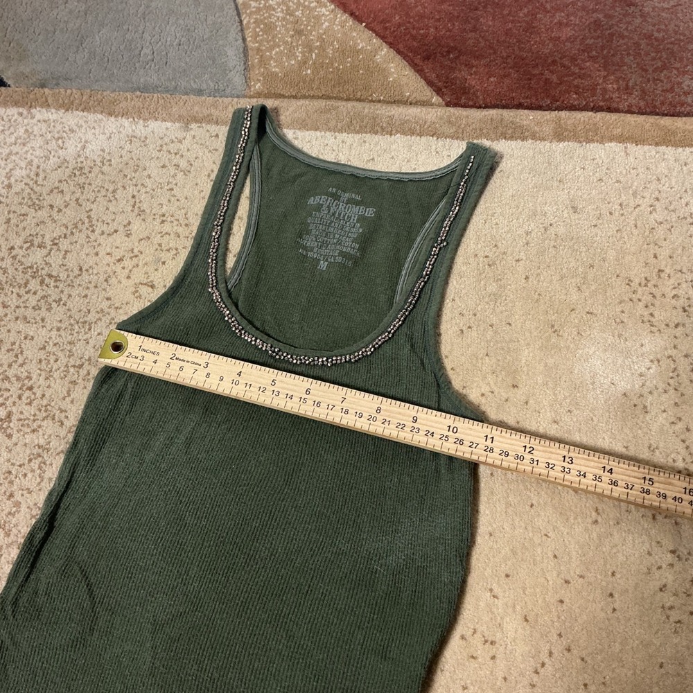 Y2K Abercrombie & Fitch Green Ribbed Beaded Scoop‎ Neck Tank Top Womens M - Picture 3 of 6